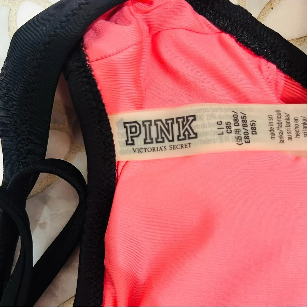 Sold New PINK Victoria’s Secret High Neck Black Caged Cut Out Halter Top Bikini